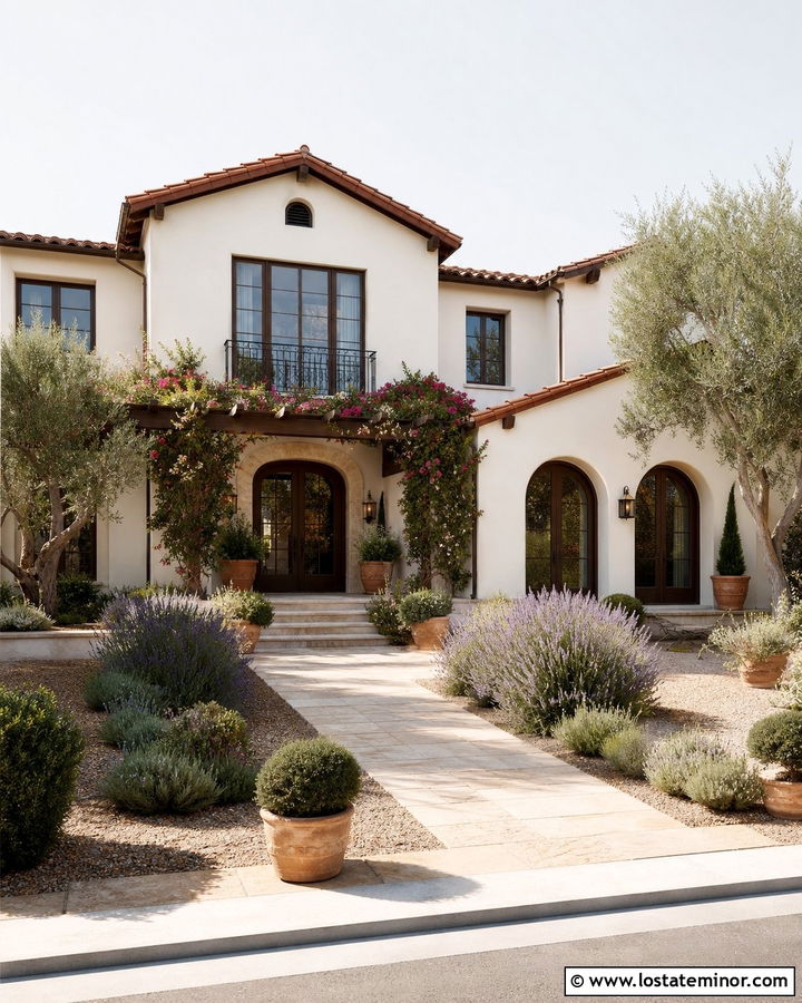 White Mediterranean House With Vine Pergola - 30 White House Design With Pergola Ideas