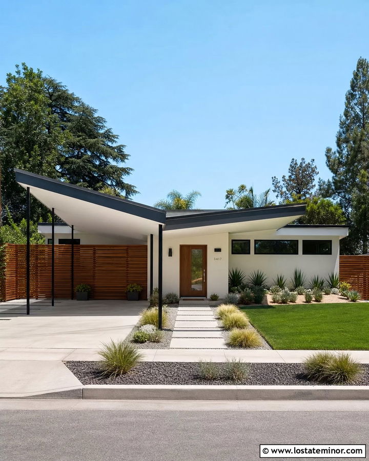 White Mid Century House With Butterfly Roof Carport - 30 White House Design With Carport Ideas