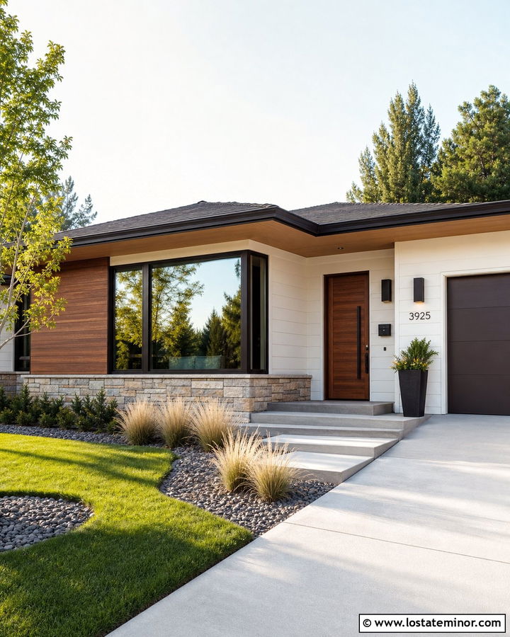 White Midcentury House With Bronze Picture Windows - 30 White House Design With Window Frames Ideas