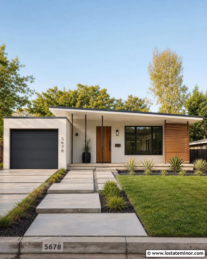 White Midcentury House With Front Porch - 30 White House Design With Front Porch Ideas