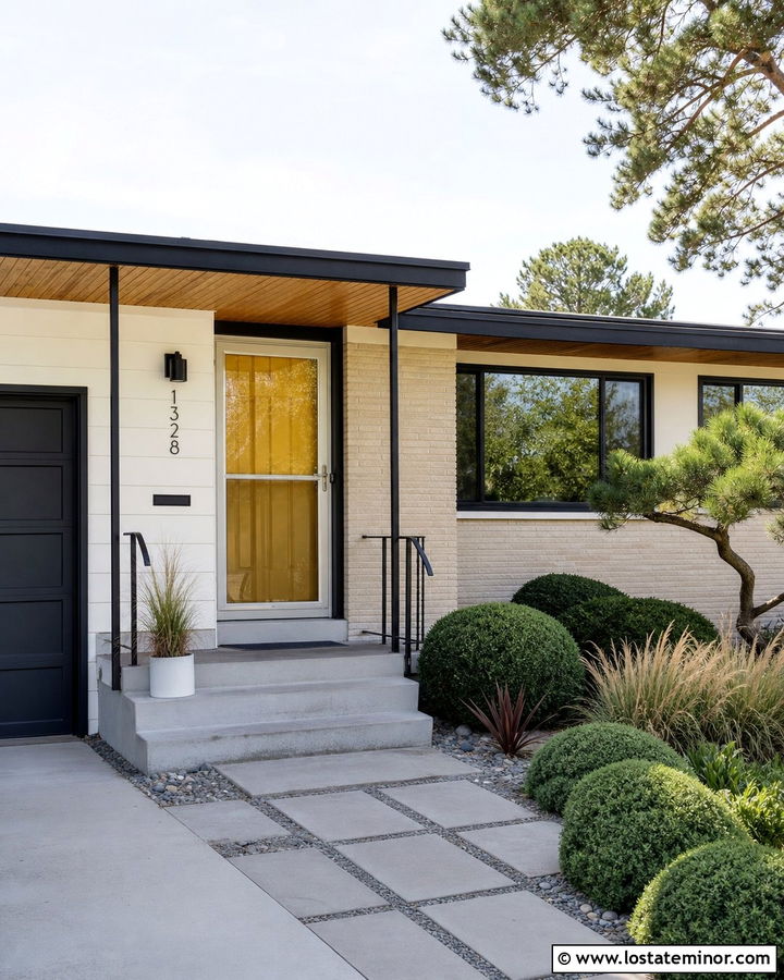 White Midcentury Ranch With Aluminum Storm Door - 30 White House Design With Storm Door Ideas