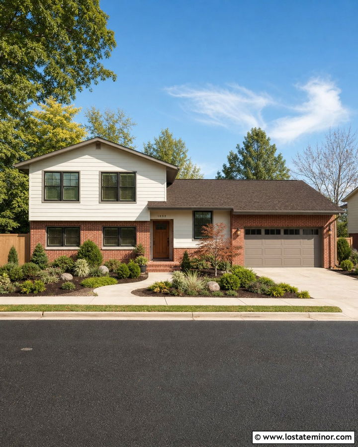 White Mixed Siding With Red Brick - 30 White House Design With Siding Ideas