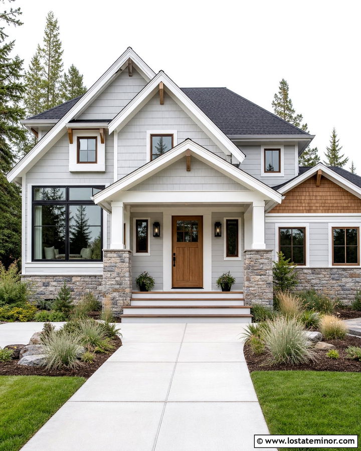 White Modern Craftsman With Mixed Window Frames - 30 White House Design With Window Frames Ideas