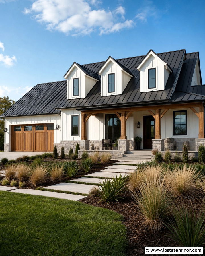 White Modern Farmhouse With Black Windows - 30 White House Design With Dormers Ideas