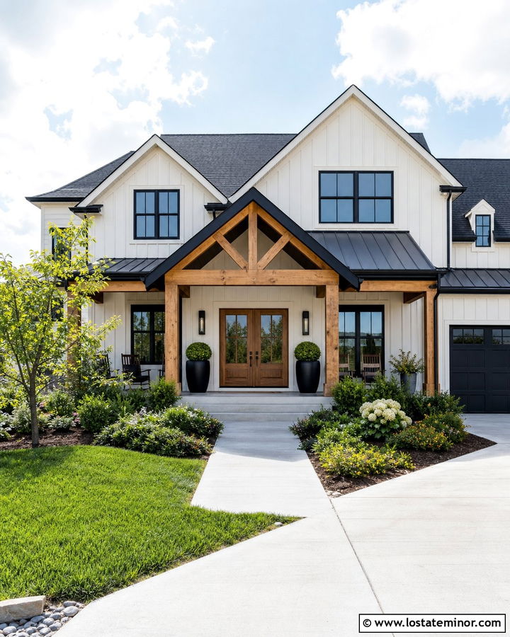 White Modern Farmhouse With Gabled Front Porch - 30 White House Design With Front Porch Ideas