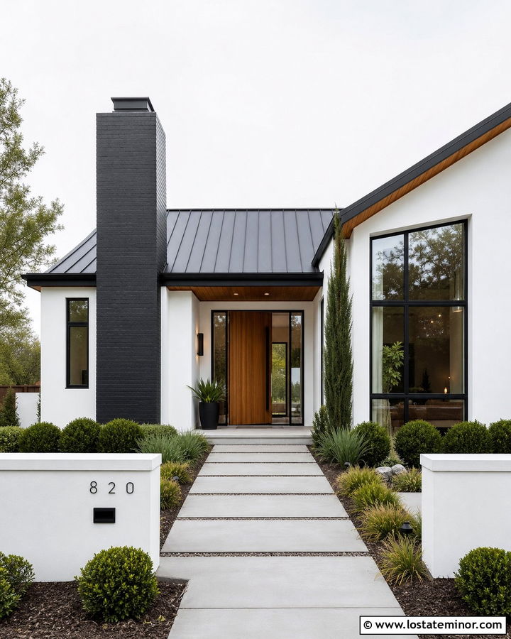 White Modern House With Black Chimney - 30 White House Design With Chimney Ideas
