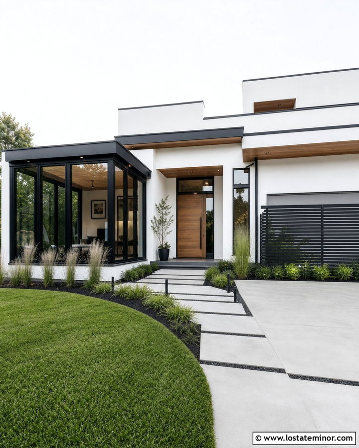White Modern House With Black Frame Sunroom - 30 White House Design With Sunroom Ideas