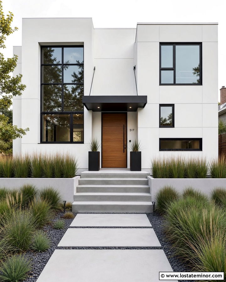 White Modern House With Flat Steel Awning - 30 White House Design With Awning Ideas