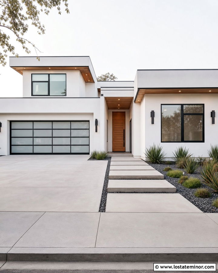 White Modern House With Glass Garage Doors - 30 White House Design With Garage Door Ideas