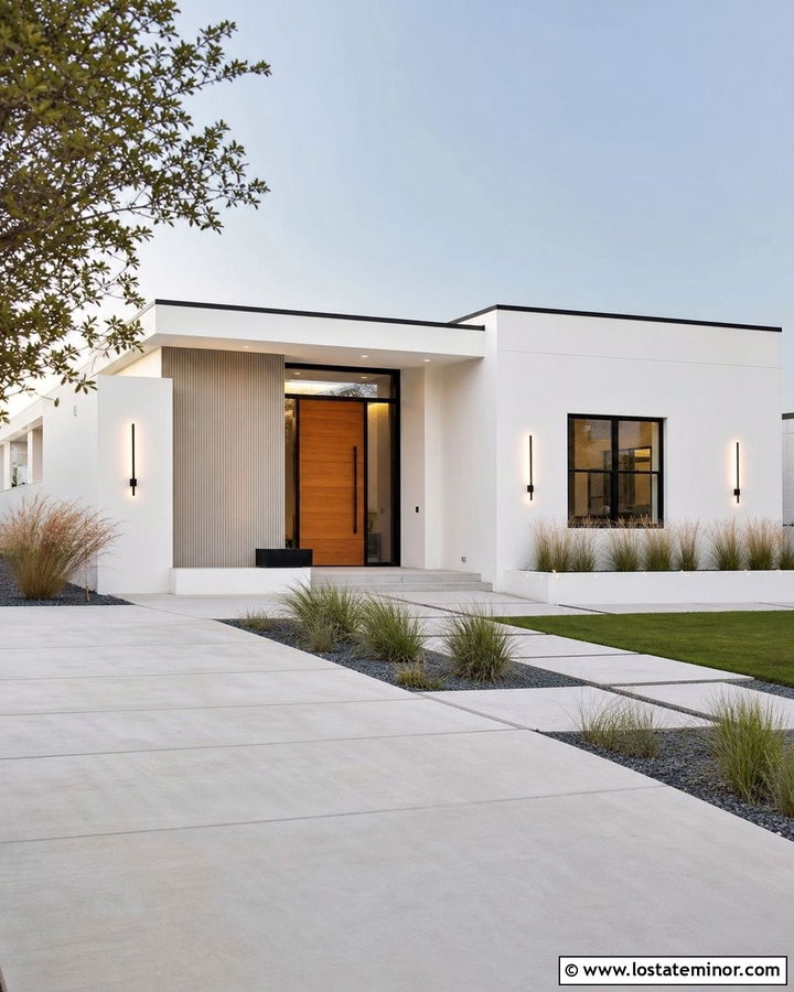 White Modern House With Linear Lighting - 30 White House Design With Lighting Ideas