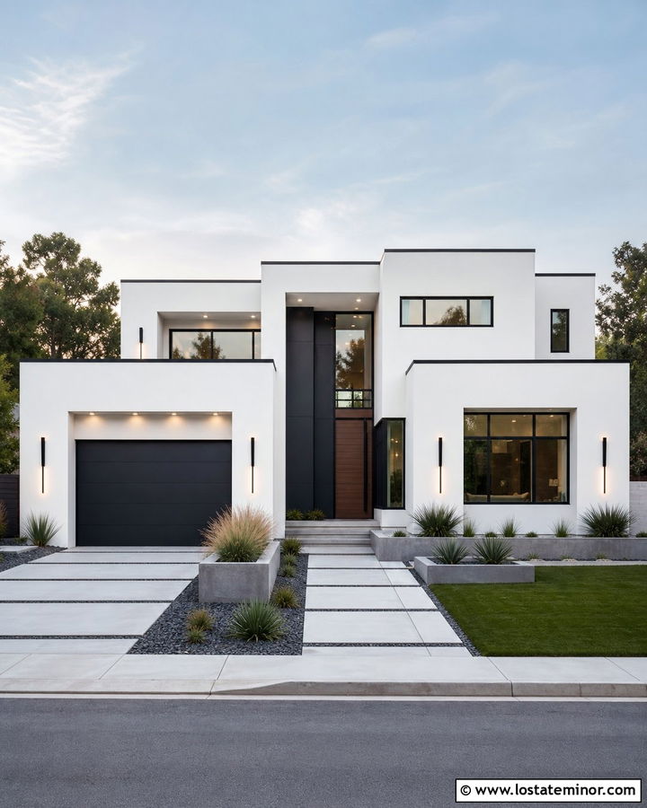 White Modern House With Linear Wall Lights - 30 White House Design With Light Fixtures Ideas