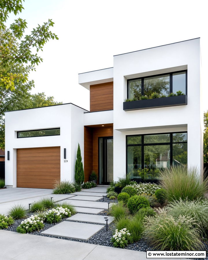 White Modern House With Metal Window Boxes - 30 White House Design With Window Boxes Ideas