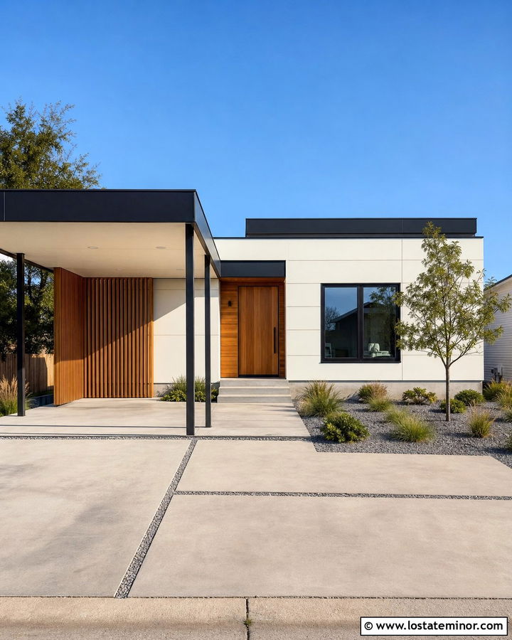 White Modular House With Simple Carport - 30 White House Design With Carport Ideas