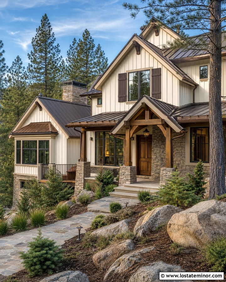 White Mountain House With Bronze Shutters - 30 White House Design With Shutters Ideas
