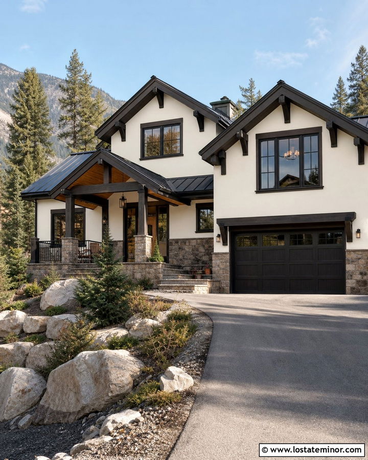 White Mountain House With Dark Brown Trim - 30 White House Design With Trim Ideas