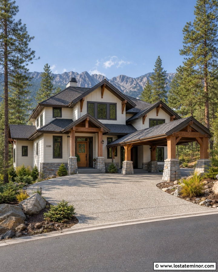 White Mountain House With Stone Carport - 30 White House Design With Carport Ideas