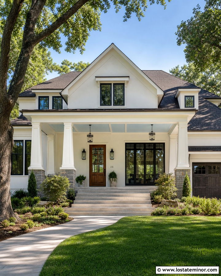 White New American House With Two Tone Porch Ceiling - 30 White House Design With Porch Ceiling Ideas