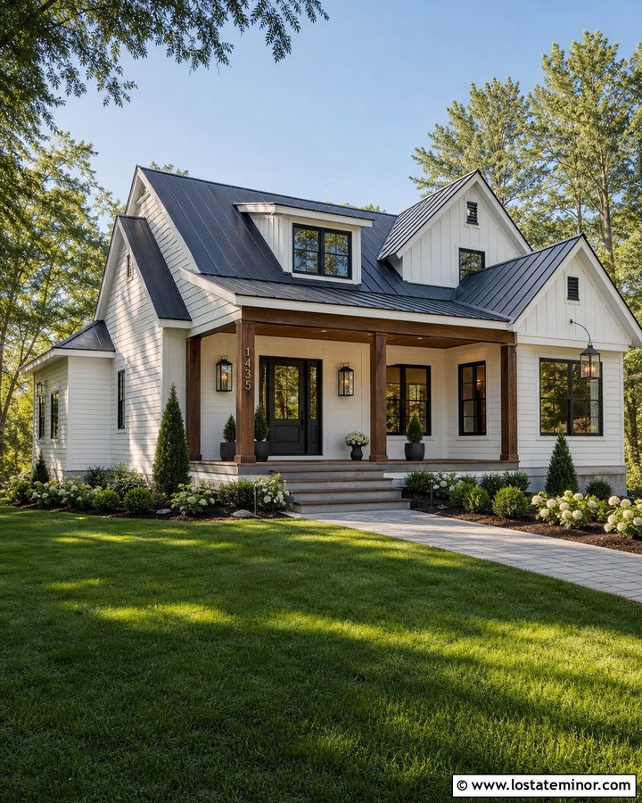 White Porch House With Vertical Post Numbers - 30 White House Design With House Numbers Ideas