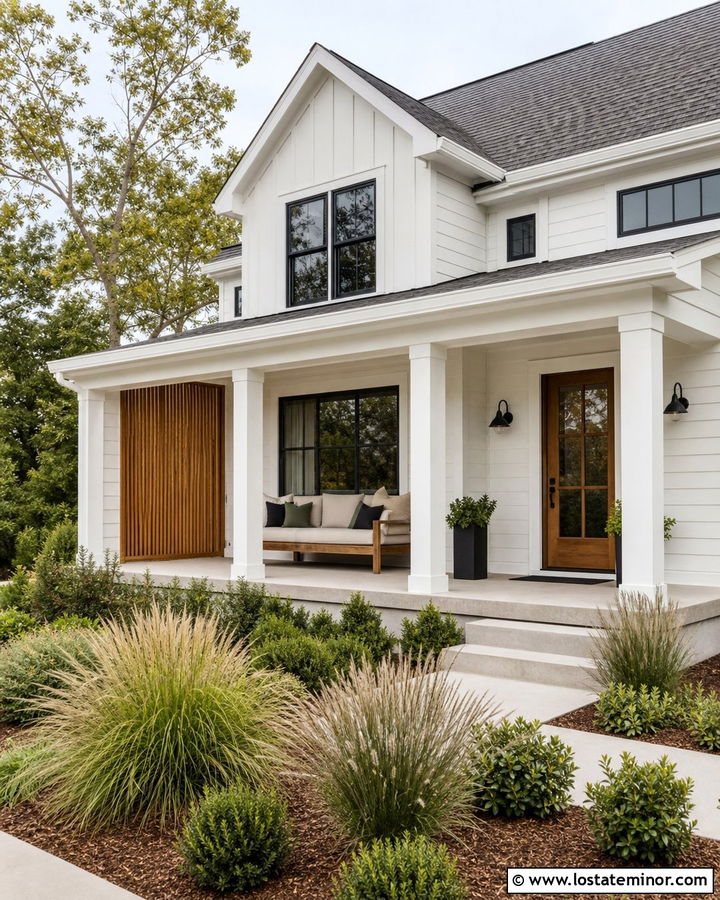 White Porch With Daybed And Privacy Screen - 30 White House Design With Daybed Ideas