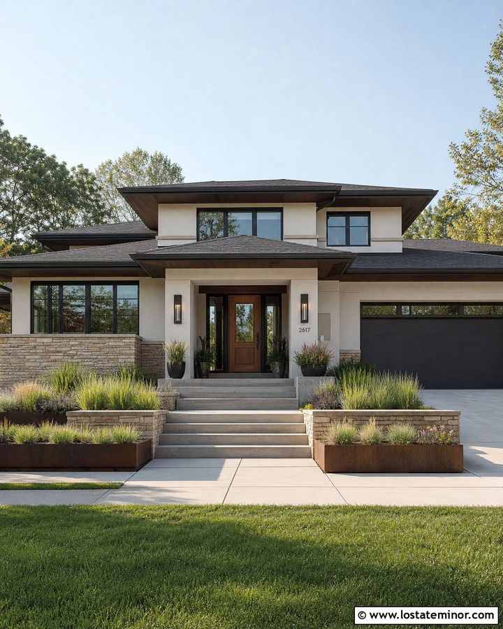 White Prairie House With Horizontal Sconces - 30 White House Design With Light Fixtures Ideas