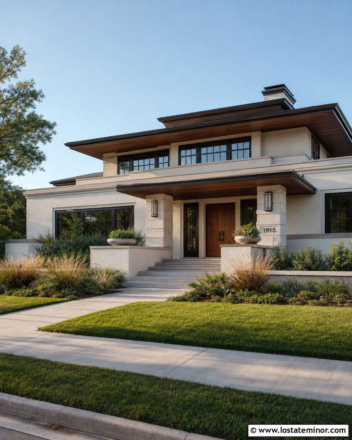 White Prairie House With Limestone Address Band - 30 White House Design With House Numbers Ideas