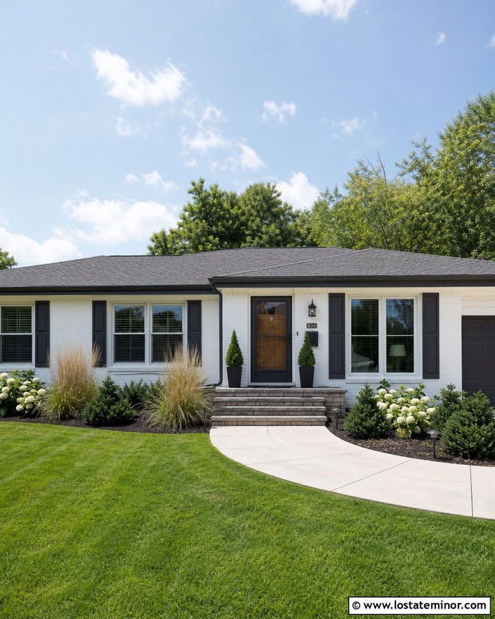 White Ranch House With Charcoal Storm Door - 30 White House Design With Storm Door Ideas