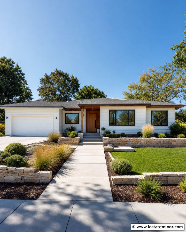 White Ranch House With Charcoal Window Frames - 30 White House Design With Window Frames Ideas