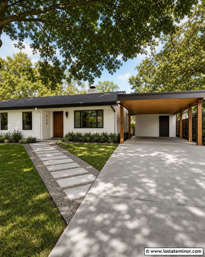 White Ranch House With Flat Roof Carport - 30 White House Design With Carport Ideas