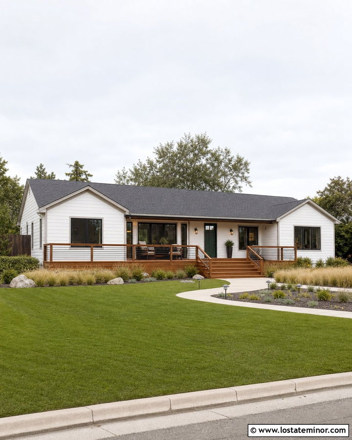 White Ranch House With Front Deck - 30 White House Design With Deck Ideas
