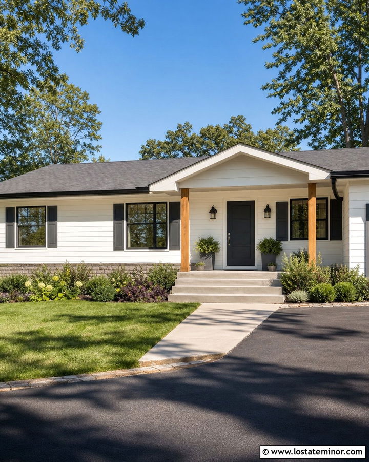 White Ranch House With Light Gray Porch Ceiling - 30 White House Design With Porch Ceiling Ideas