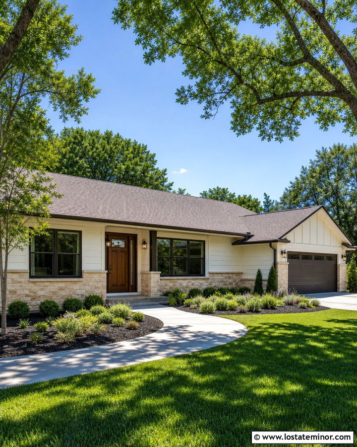 White Ranch House With Limestone Wainscoting - 30 White House Design With Wainscoting Ideas