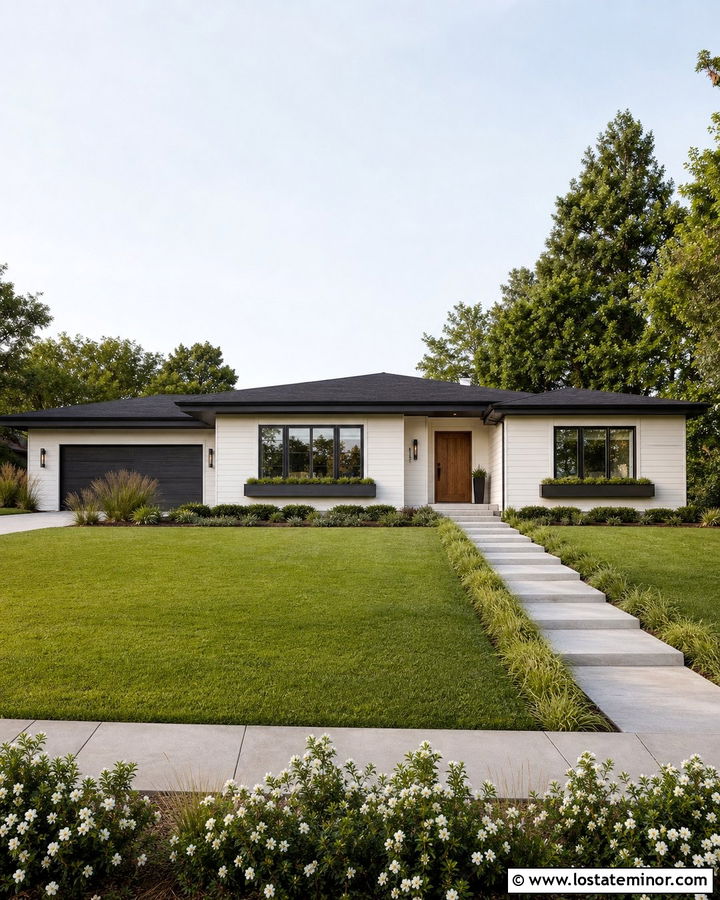 White Ranch House With Long Window Boxes - 30 White House Design With Window Boxes Ideas