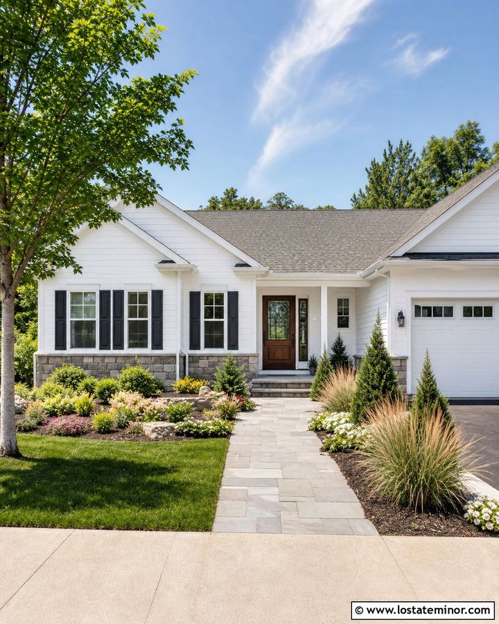 White Ranch House With Low Maintenance Landscaping - 30 White House Design With Landscaping Ideas