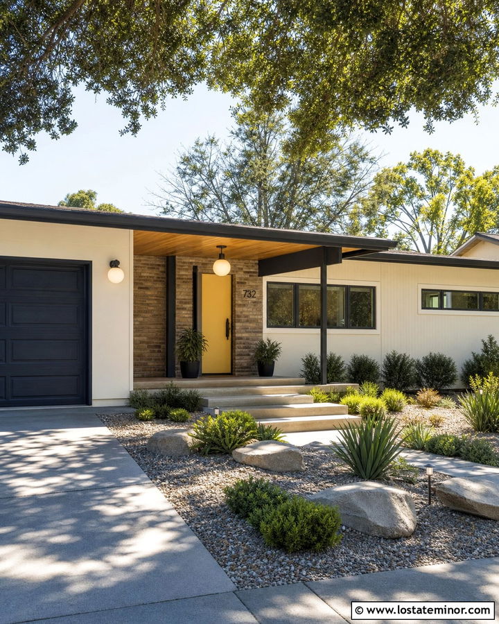 White Ranch House With Midcentury Globe Lights - 30 White House Design With Light Fixtures Ideas