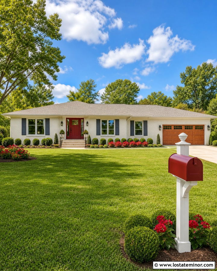 White Ranch House With Red Mailbox - 30 White House Design With Mailbox Ideas