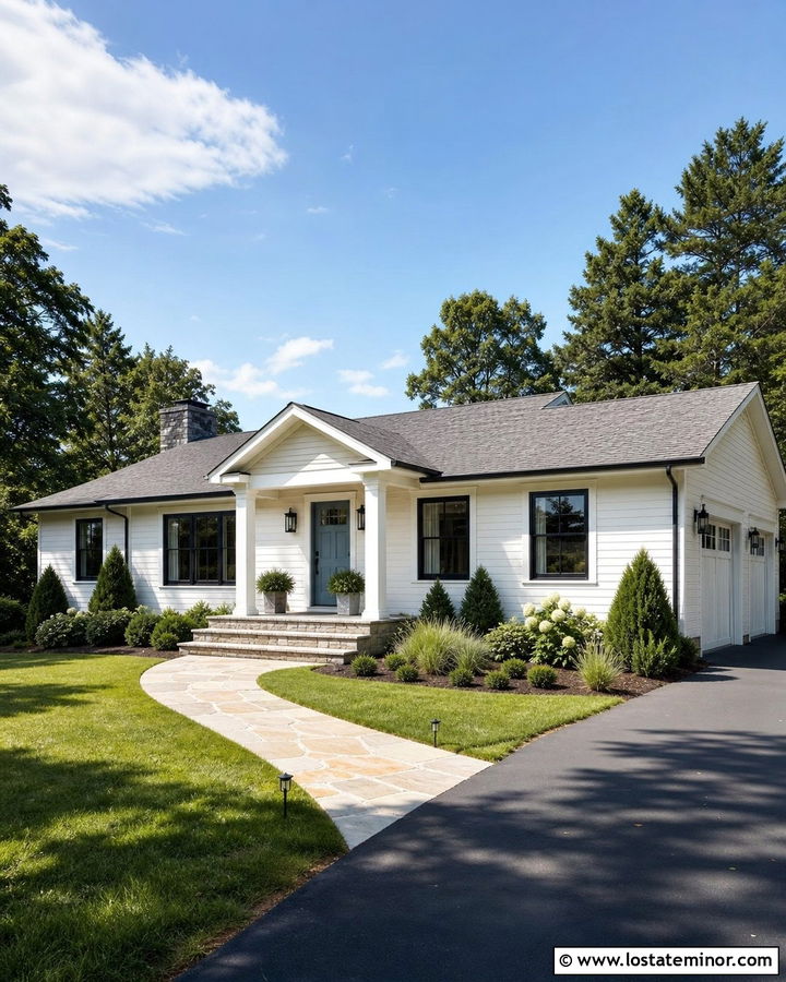 White Ranch House With Simple Porch Columns - 30 White House Design With Porch Columns Ideas