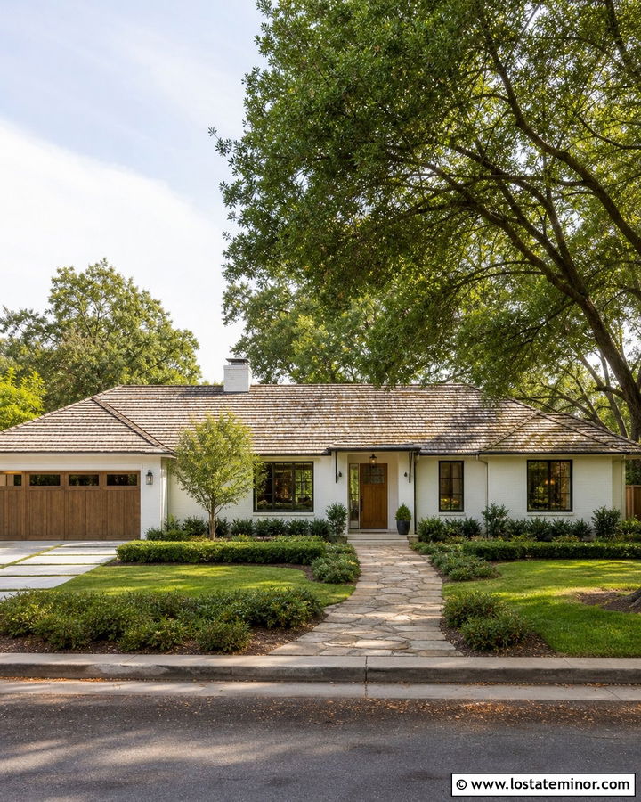 White Ranch House With Weathered Wood Shingles - 30 White House Design With Shingles Ideas