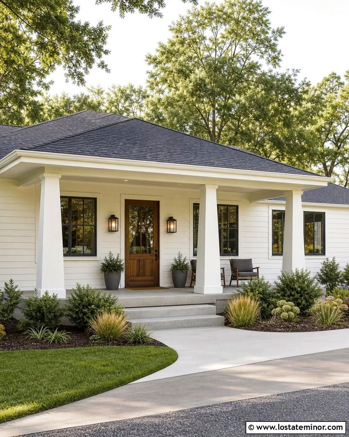 White Ranch House With Wide Portico - 30 White House Design With Portico Ideas