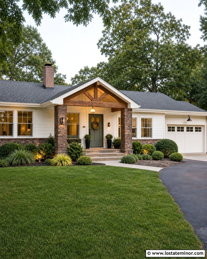 White Ranch With Brick Columns - 30 White House Design With Brick Accents Ideas