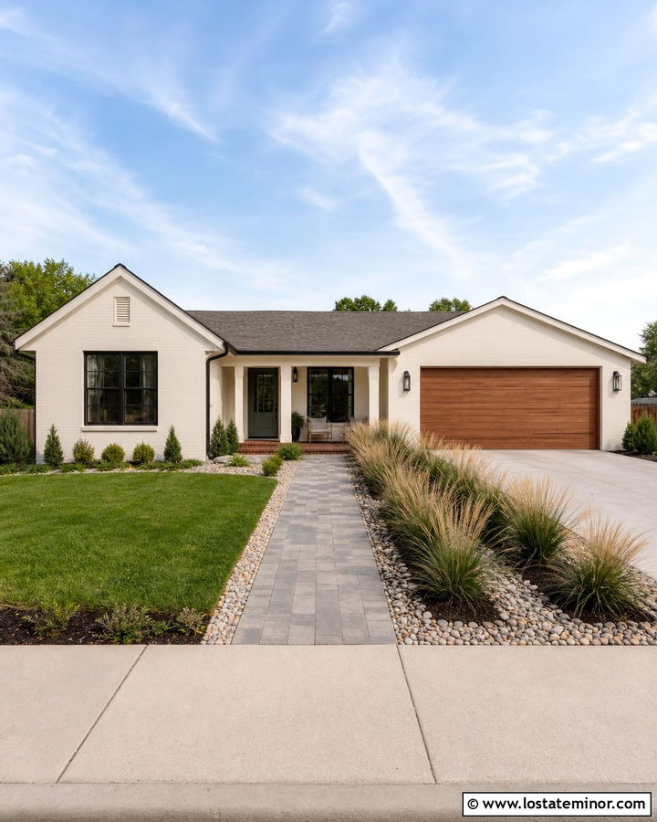 White Ranch With Driveway Side Walkway - 30 White House Design With Walkway Ideas