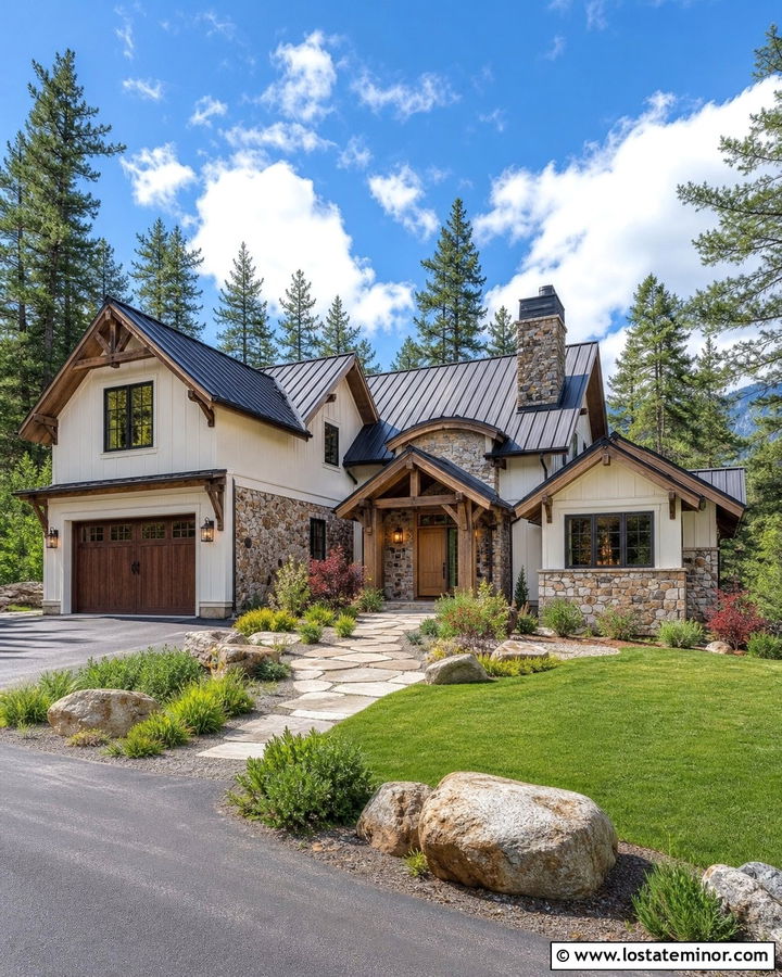 White Rustic House With Wood And Iron Lights - 30 White House Design With Light Fixtures Ideas