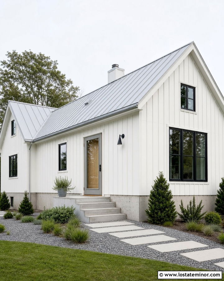 White Scandinavian House With Gray Storm Door - 30 White House Design With Storm Door Ideas