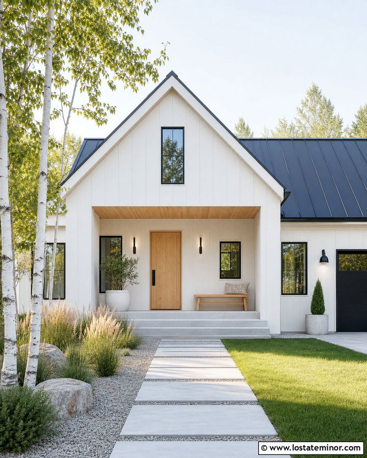 White Scandinavian House With Natural Pine Porch Ceiling - 30 White House Design With Porch Ceiling Ideas