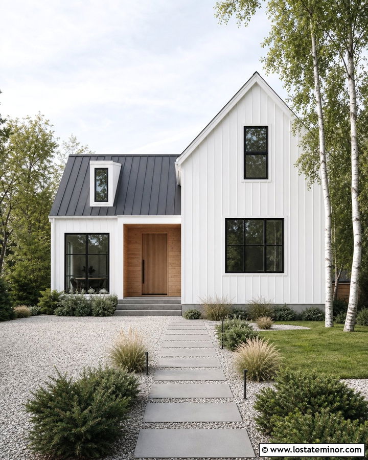 White Scandinavian Siding With Natural Wood - 30 White House Design With Siding Ideas