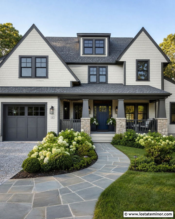 White Shingle House With Pewter Trim - 30 White House Design With Trim Ideas