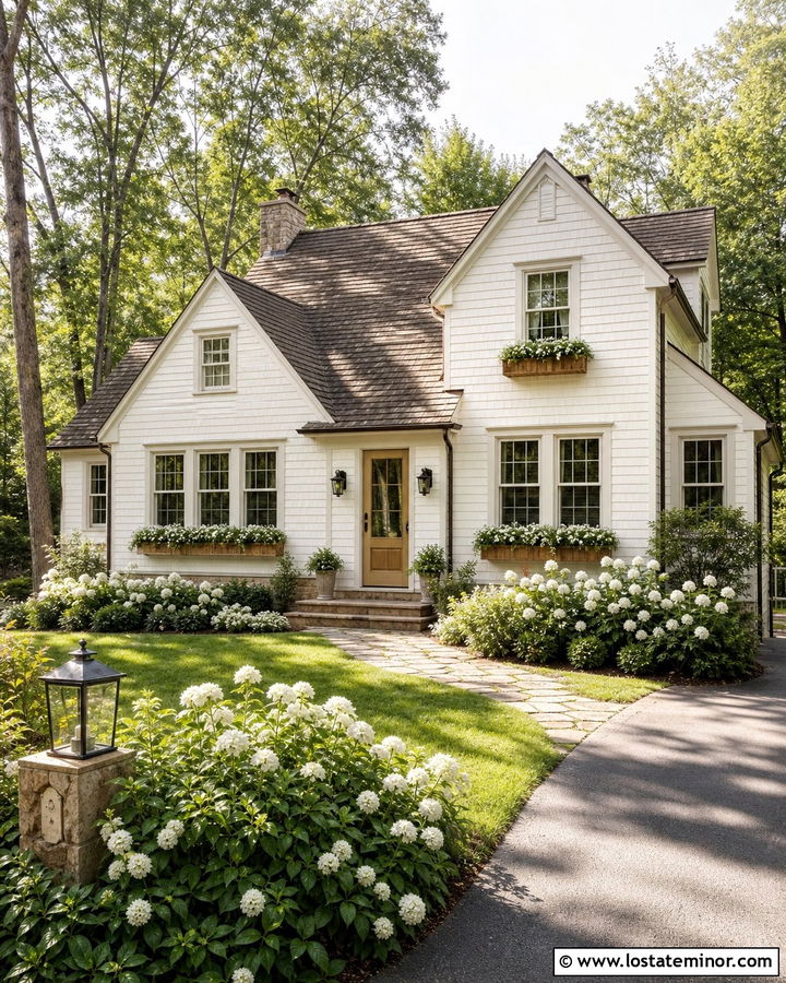 White Shingle House With Sandtone Storm Door - 30 White House Design With Storm Door Ideas