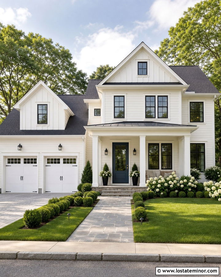 White Siding With A Blue Front Door - 30 White House Design With Siding Ideas