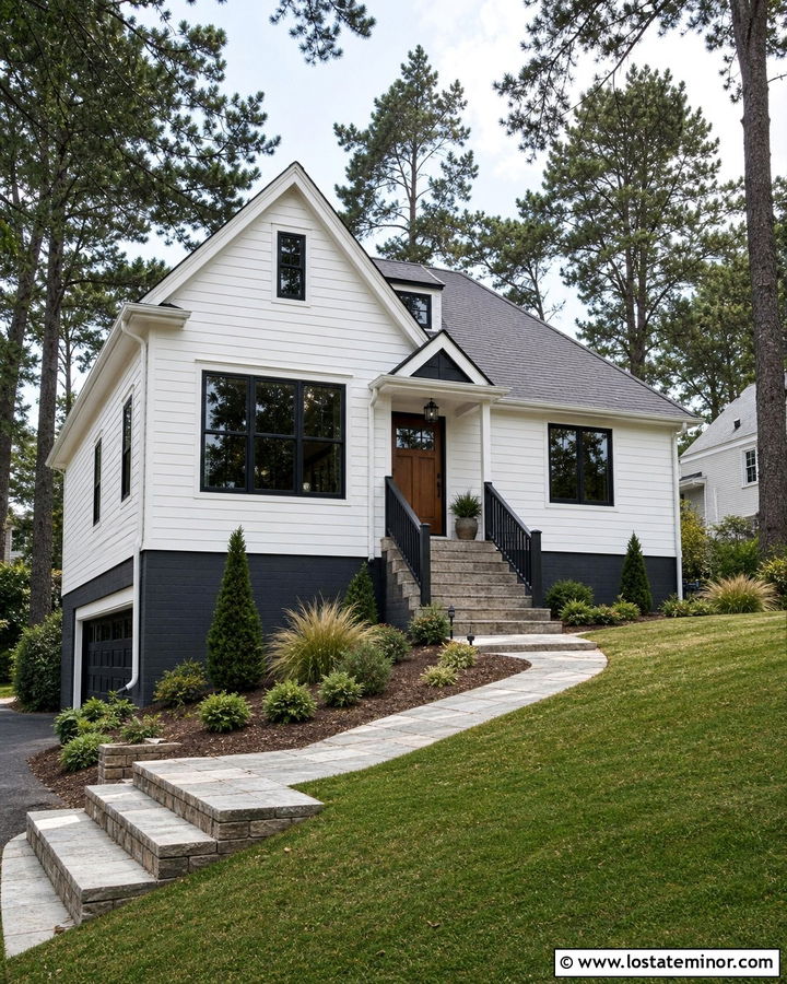 White Siding With A Charcoal Foundation - 30 White House Design With Siding Ideas