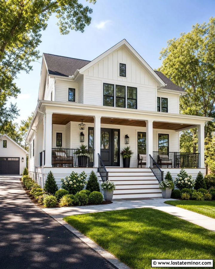 White Siding With A Covered Front Porch - 30 White House Design With Siding Ideas
