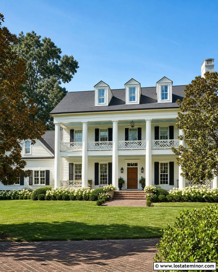 White Southern Colonial With Sky Blue Shiplap Ceiling - 30 White House Design With Porch Ceiling Ideas